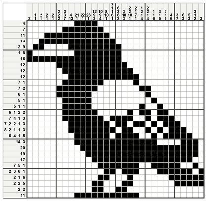 A finished Konogram: a crow cawing